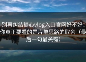 别再纠结糖心vlog入口官网好不好：你真正要看的是片单思路的取舍（最后一句最关键）